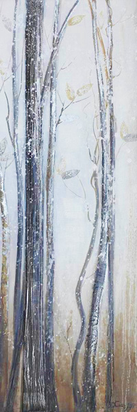 HA106 Wall décor art oil on canvas abstract botanical tree trunks silver grey tones